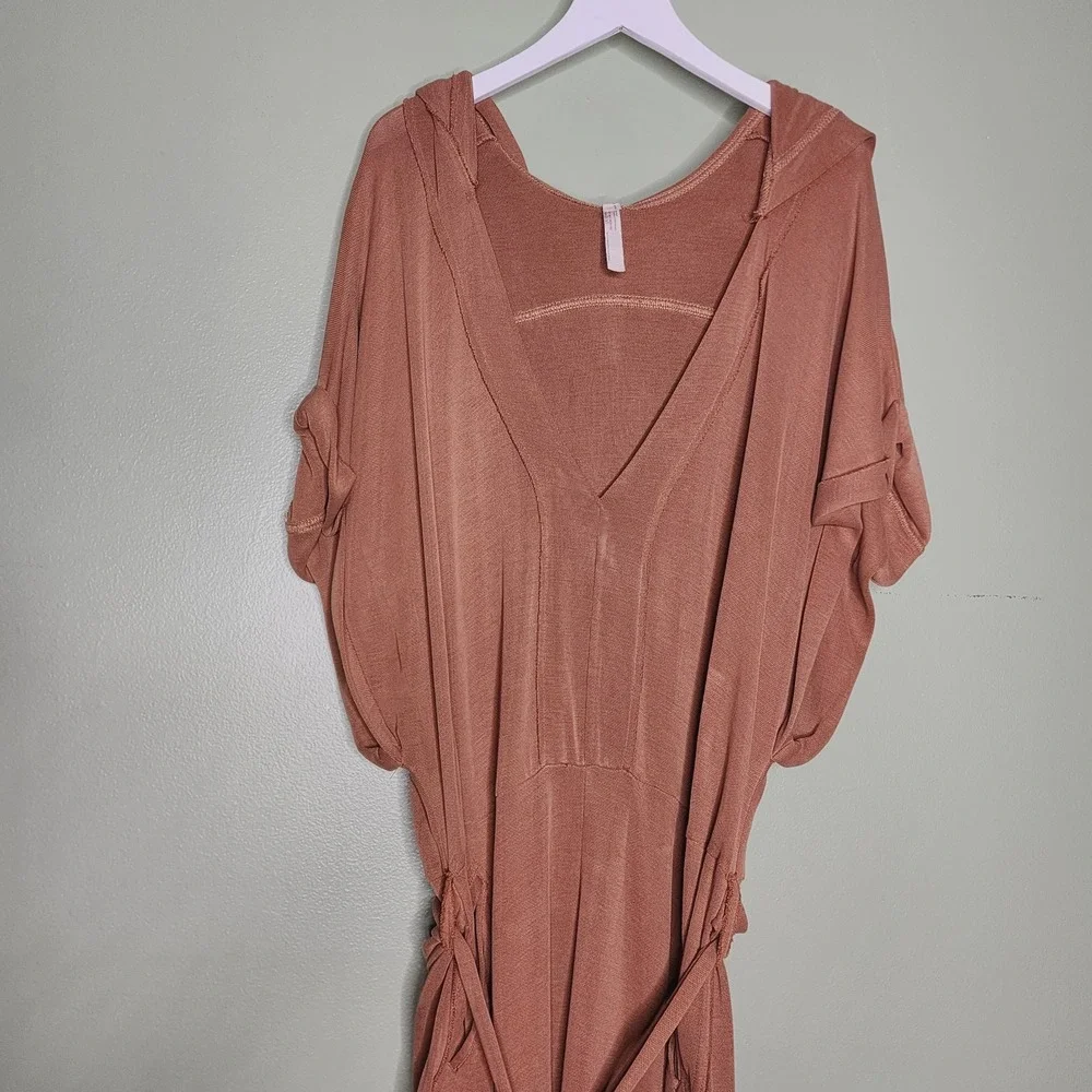 Free People Movement Time Test Hooded Modal Jumpsuit‎ Short Sleeve Belt Lounge S